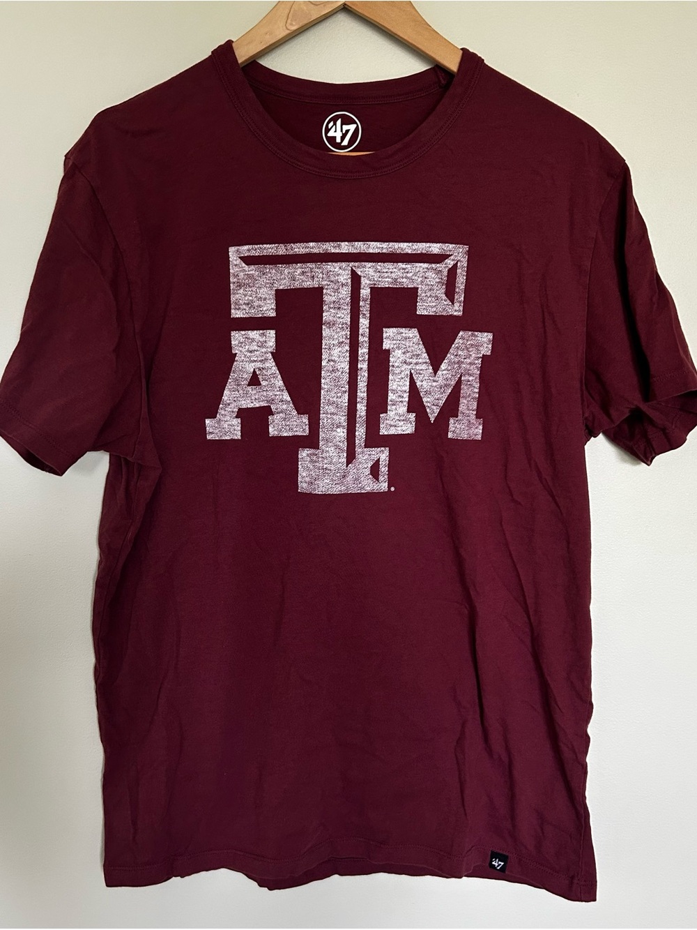 47 Brand Texas A&M TAMU Maroon Logo Short Sleeve T-Shirt Size Large